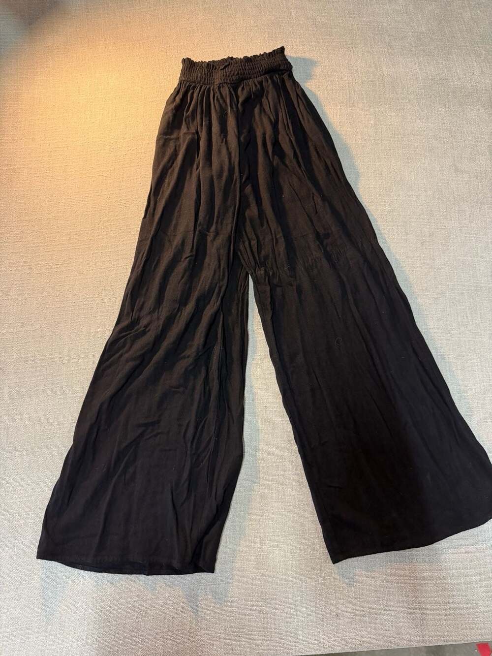 Pink Lily Black Smocked Waist Wide Leg Lounge Pants Size Small